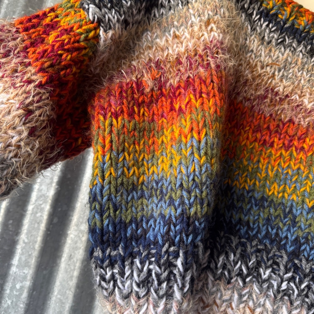 Hand Knit Chunky Stripe Sweater Oversized Crop Rainbow Large Pullover handmade - Picture 13 of 15